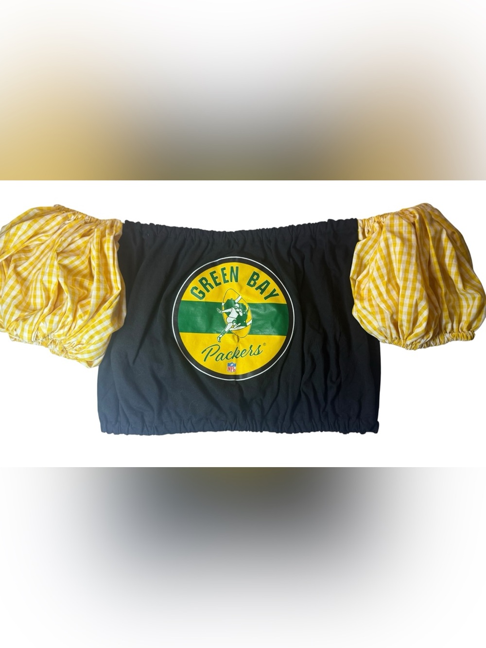 ONE OF A KIND Upcycled Green Bay Packers Puff Sleeve Coquette Crop Top Size XL